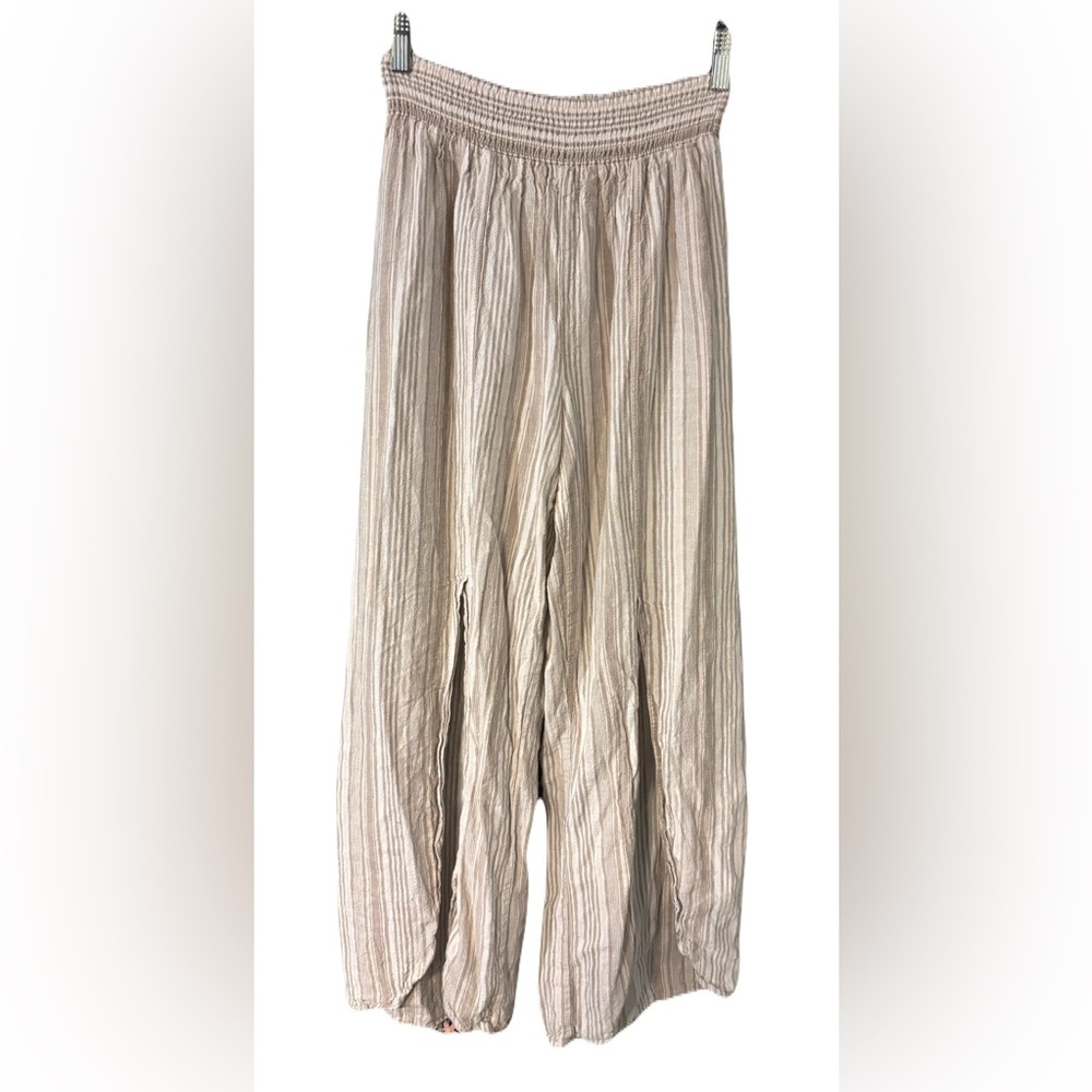 Land 'n Sea Striped Linen-Blend Wide Leg Pants with Front Slits